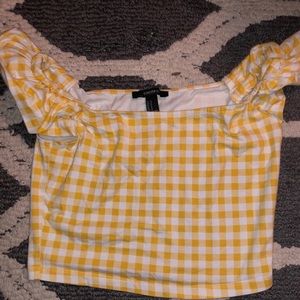 Yellow checkered puff sleeve crop top